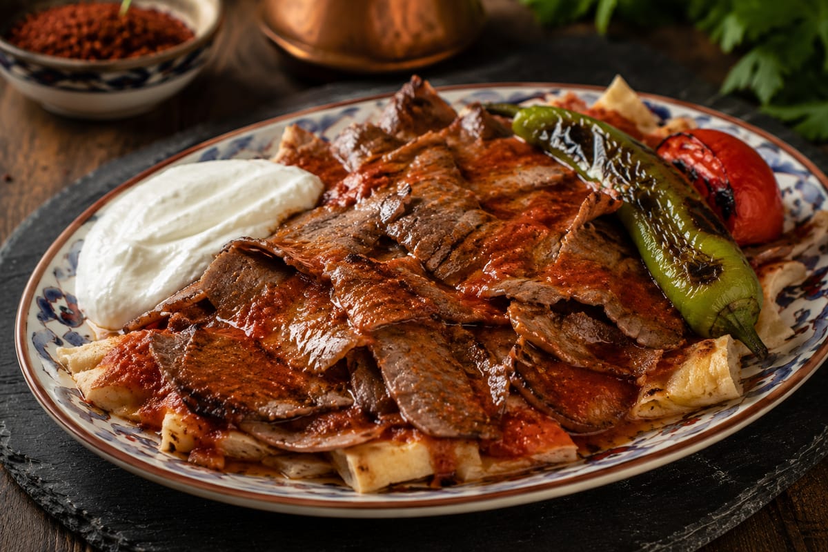 Iskender Kebap mit Joghurt und brauner Butter im Mozaik Heide